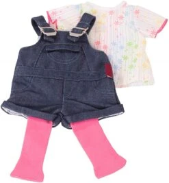 Götz 3402053 Kombination Latzhose Shorty - Jeanslatzhosen-Set Puppenbekleidung Gr. XL - 3-teiliges Bekleidungs- Zubehörset Für Stehpuppen 45 - 50 Cm