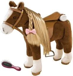 Götz 3402375 Brown Beauty Kämmpferd (Stockmaß 37 Cm) - Braunes Plüschpferd, Höhe Ca. 52 Cm Für Stehpuppen - Mit Sattel, Zaumzeug Und Picknickdecke