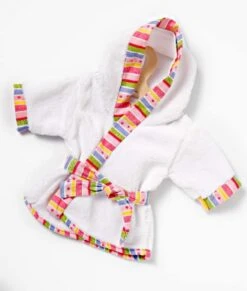 Heless 1777 - Bademantel Für Puppen, Mit Buntem Saum, Gürtel Und Kapuze, Größe 28 - 35 Cm