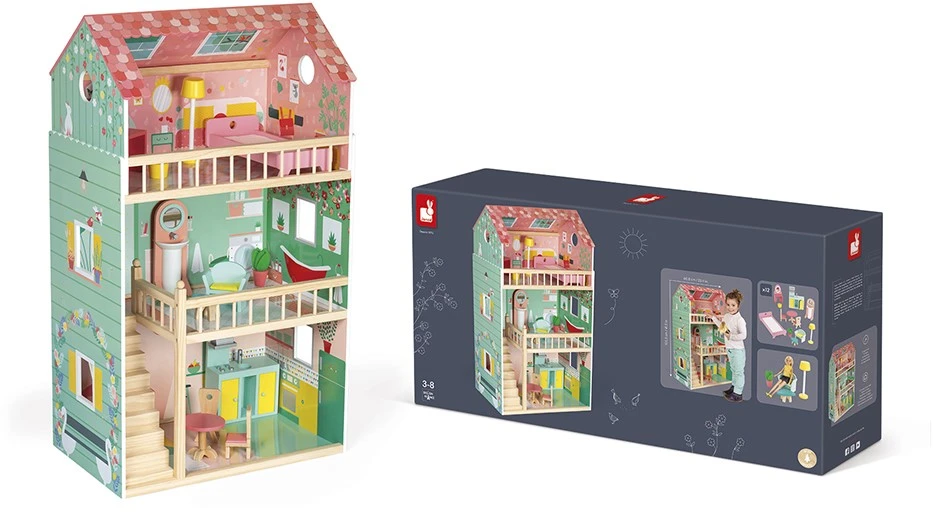 Janod - Happy Day Holz-Puppenhaus, 3 Etagen Und Mit 12 Zubehörteilen, Spielzeugnachbildung, Entwickelt Die Fantasie, Ab 3 Jahren, J06580 5 Janod - Happy Day Holz-Puppenhaus, 3 Etagen Und Mit 12 Zubehörteilen, Spielzeugnachbildung, Entwickelt Die Fantasie, Ab 3 Jahren, J06580 – Bild 3